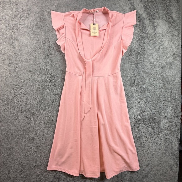 Moyabo Dresses & Skirts - Moyabo Women's Pink Dress Size M Ruffle Sleeve V-Neck Tie Front A-Line NWT
